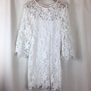 Bisou Bisou, White Lace, 3/4 sleeves dress. Size 8. Stunning dress!